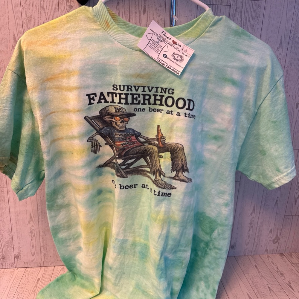 Gildan Tie-Dye Surviving Fatherhood Tee - Green and Yellow